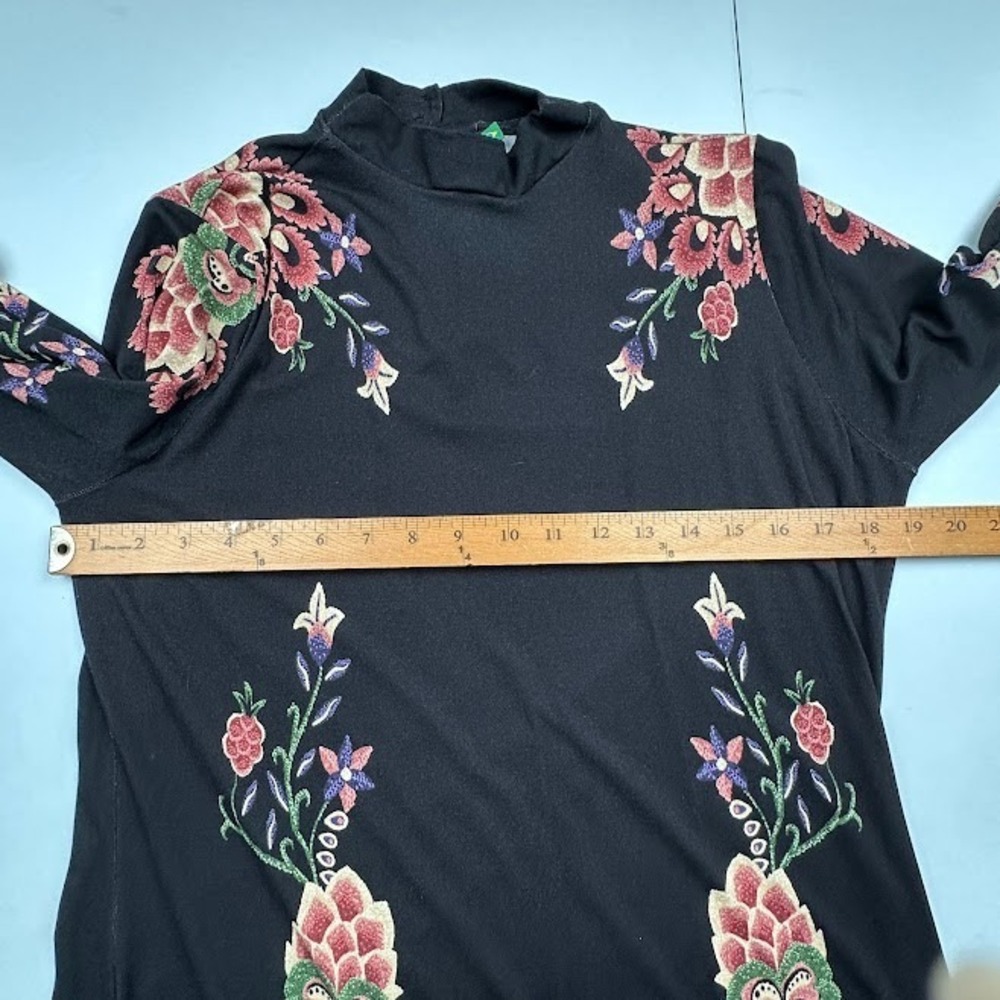 Farm Rio Anthropologie Dress Womens GG US Extra Large Black Floral Stretch Boho - Picture 11 of 14